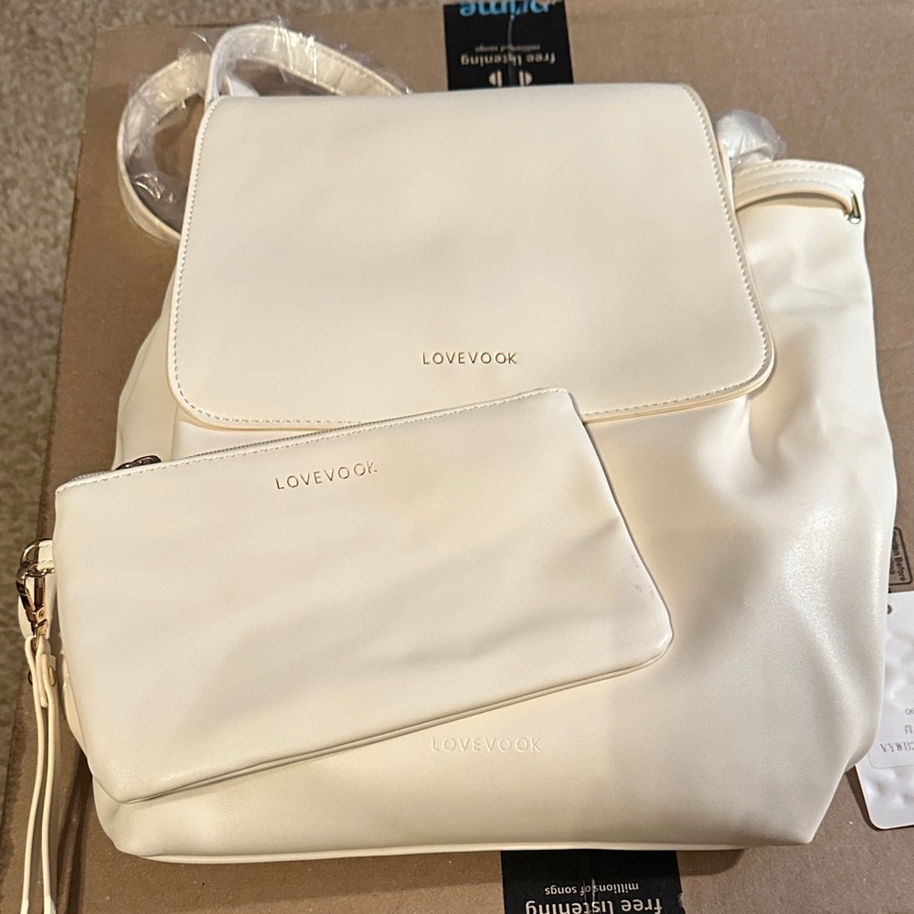 Cream Backpack and Pouch Set